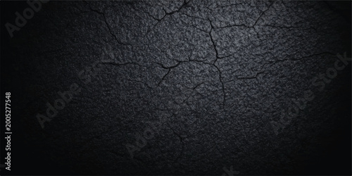 Картината върху платно Dark cracked asphalt texture with vignette background close up material weathere
