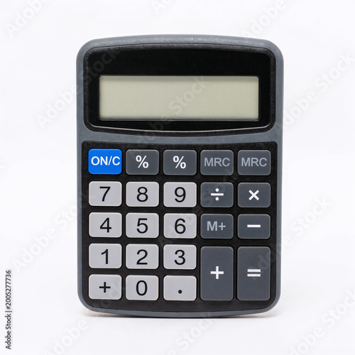 Digital calculator with blank screen, isolated on white background
