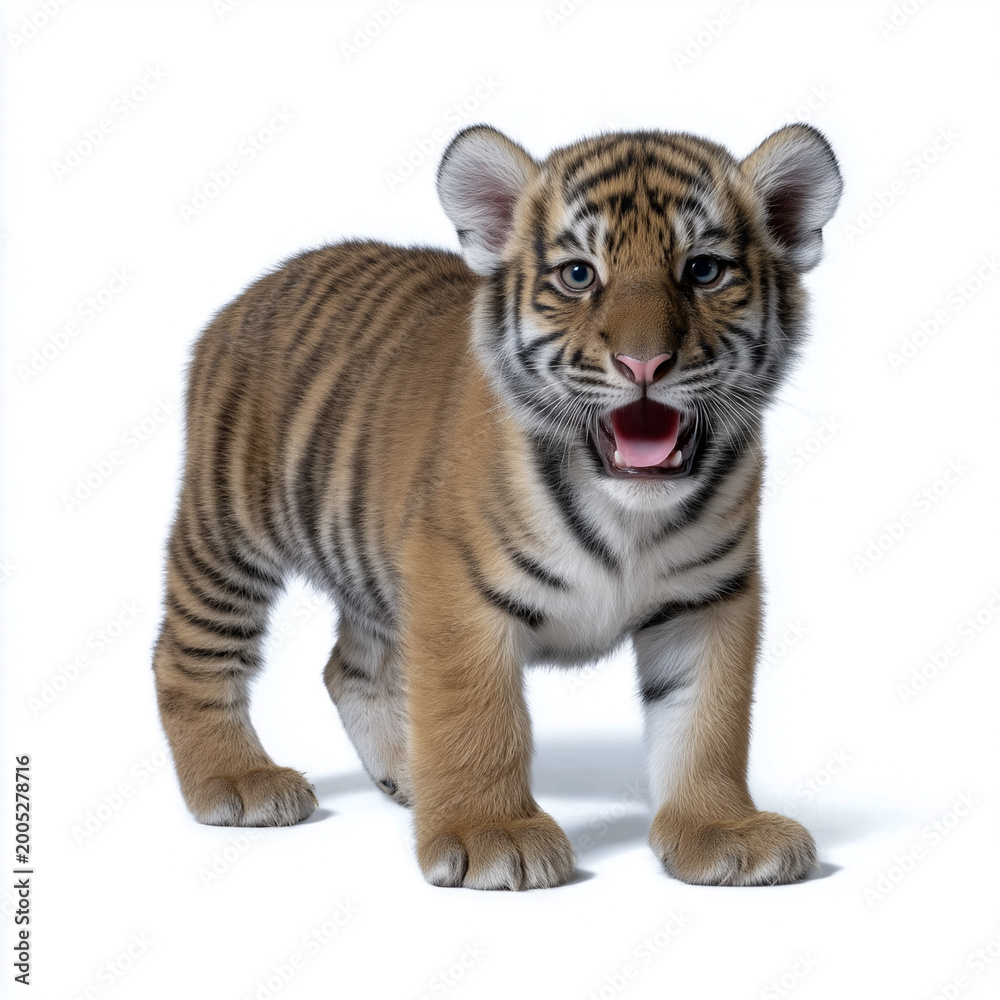 Obraz premium An isolated baby tiger cub. Isolated on flat white background.