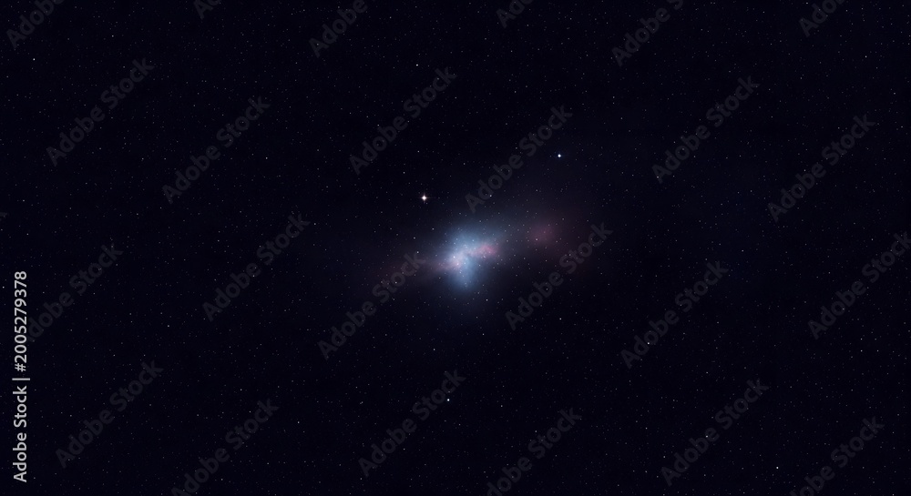 Obraz premium A distant galaxy with a bright core and surrounding nebulosity, set against a dark, star-filled sky.