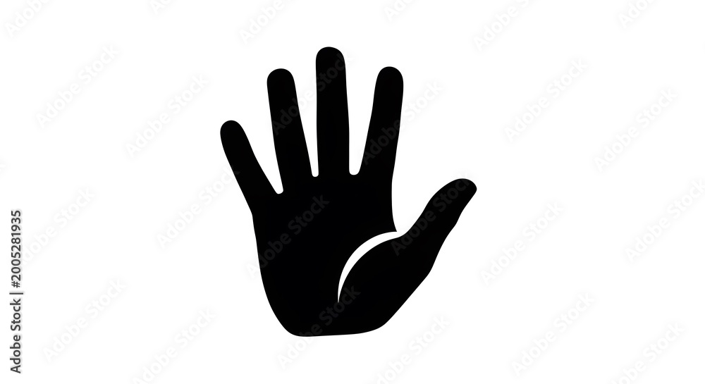 Obraz premium attention hand gesture icon, solid black silhouette of an open hand with fingers spread