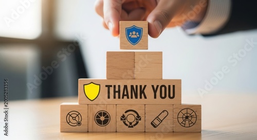 Person building a thank you box with a gift icon on top