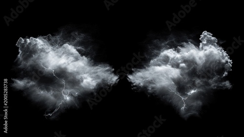 Dramatic lightning illuminated storm clouds against dark sky