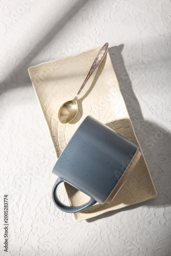 Ceramic grey mug and tray o...