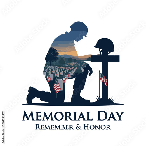 Memorial Day Patriotic Kneeling Soldier Silhouette Vector Tribute
