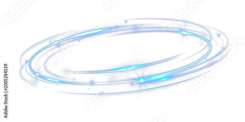 Fotografía light blue neon ring PNG with glowing circular trails and energy orbit abstract