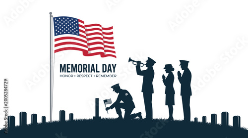 Memorial Day Military Silhouette American Flag Vector Tribute
