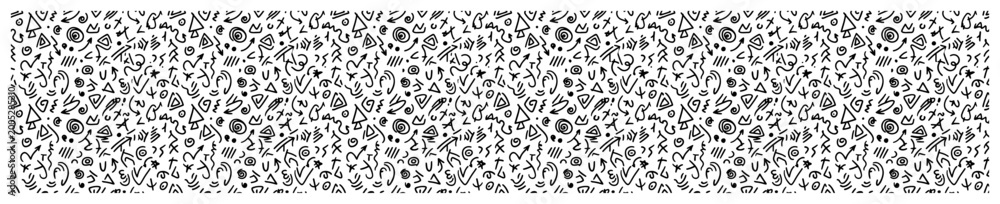 Obraz premium Messy scribble shape pattern abstract seamless background in quirky hand drawn black and white style