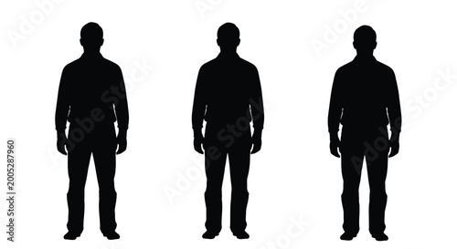 Foto three male silhouettes standing frontally on a white background isolated figures