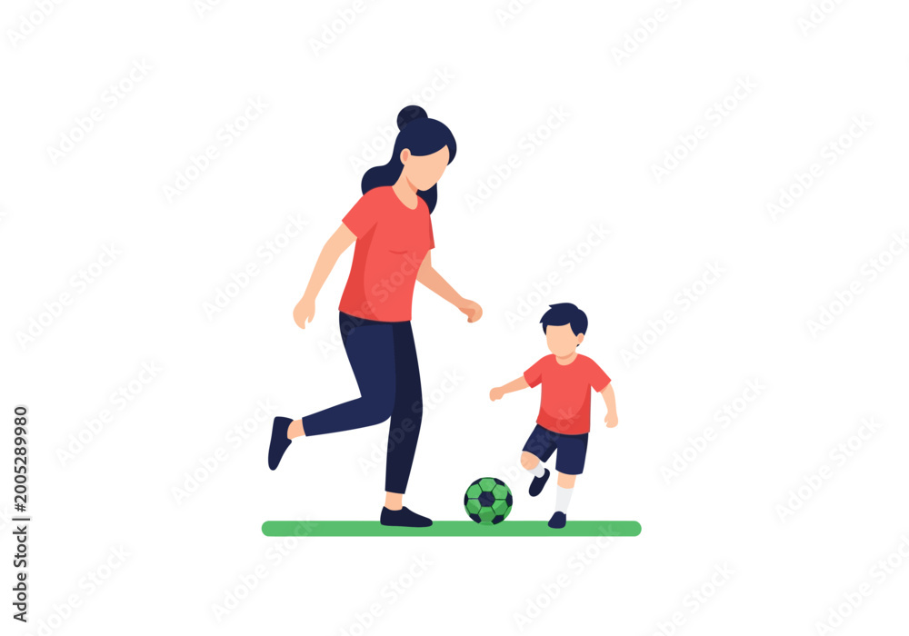 Obraz premium Mother and Child Playing Soccer Outdoors