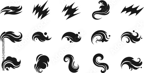 Dynamic abstract splash and wave design elements pack eps vector illustration.