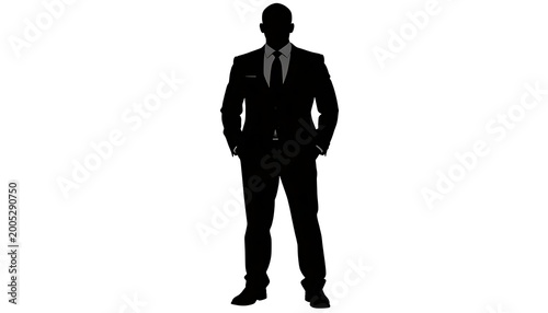 A suited man in a formal outfit standing confidently