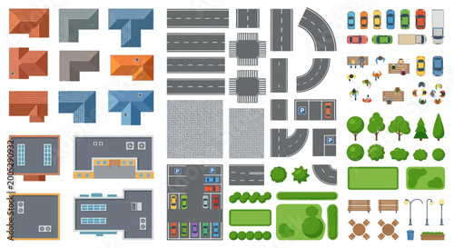 Bild auf Leinwand top view city elements set vector illustration on white background
