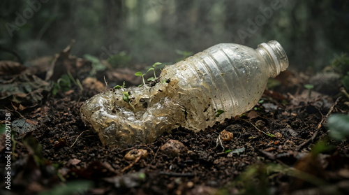 Biodegradable Bottle Made from Seaweed Dissolving in Soil Macro