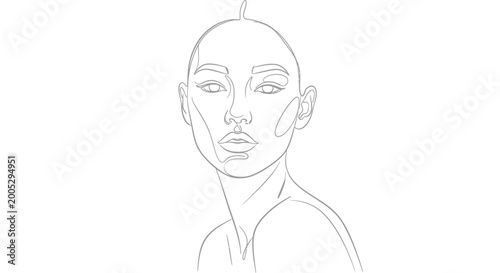 Minimalist Line Art Portrait of a Bald Woman
