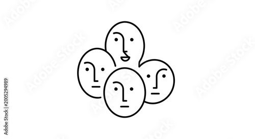 Cuadro en lienzo Abstract minimalist illustration of diverse faces group, representing unity and