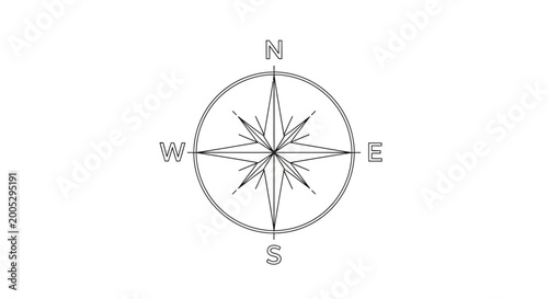 Compass Rose Diagram - North South East West Directions, Navigation Symbol