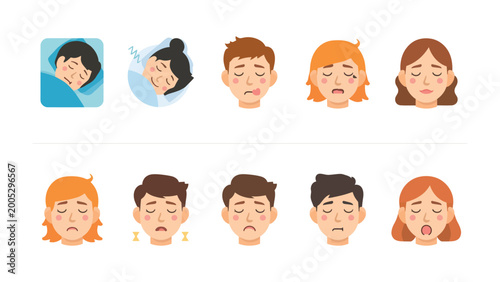 Canvastavla Sleep and Tiredness Illustration: A collection of various illustration depicting the experience of sleep and feelings related to tiredness and sleepiness