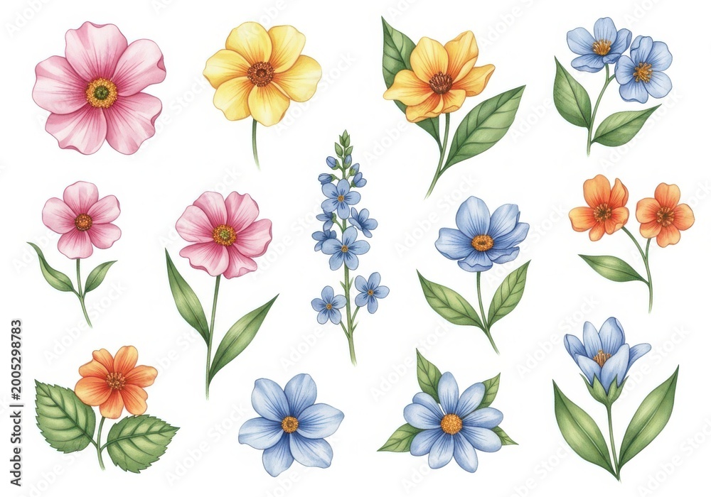Obraz premium Beautiful watercolor illustration of various flowers