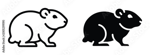Photos Minimalist hamster vector icons, black outline and solid silhouette rodent symbo