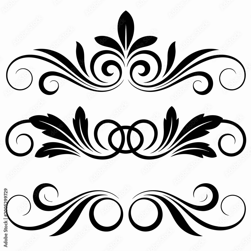 Fototapeta premium Intricate black swirls and floral elements adorn this design.