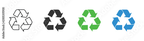 Recycling icon set with recycle logo symbols, eco environment vector illustration