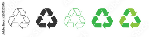 Recycle logo icon collection vector illustration, environmental sustainability symbols set
