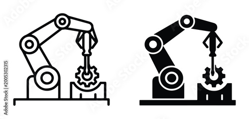 Konstfotografi Industrial robotic arm icons, automated factory assembly line vector, mechanical