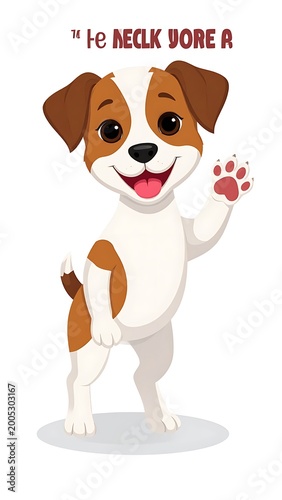 A cheerful cartoon dog waving with one paw