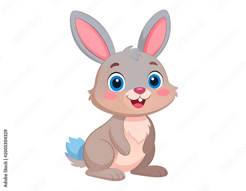 Fototapeta premium A cute cartoon rabbit with large ears and blue eyes