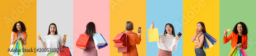 Set of many women with shop...