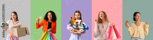 Set of many women with shop...