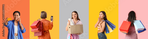 Set of many women with shop...
