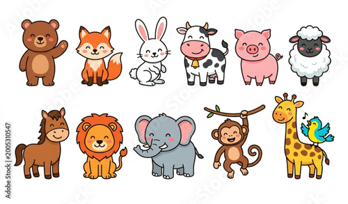 Canvas Print Cute animal vector bundle for kids fabric and wallpaper design