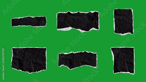 Hand-Drawn Black Torn Paper Lower Thirds | Ripped Paper Text Box Elements green screen | Minimalist Paper Strip Graphics hand drawn animation