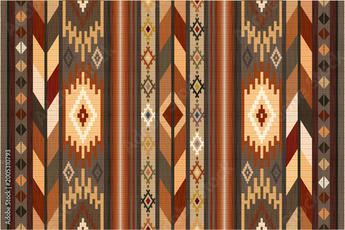 Bild auf Leinwand Seamless Southwestern Geometric Pattern with Earth Tone Tribal Stripes