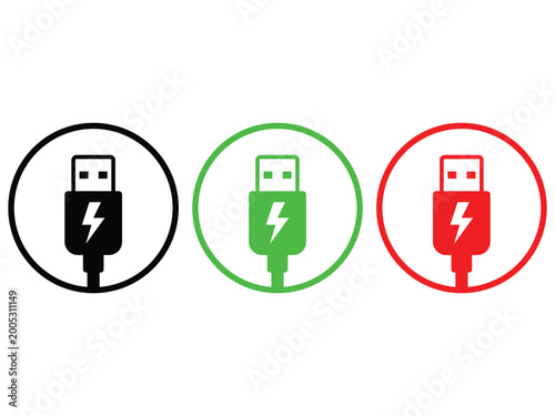 USB charging connector power vector graphic set