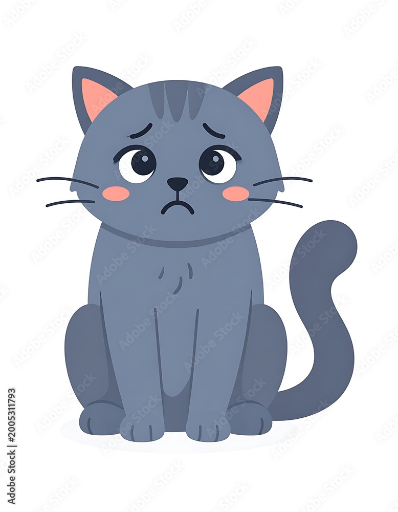 Fototapeta premium A cartoon grey cat with a displeased expression