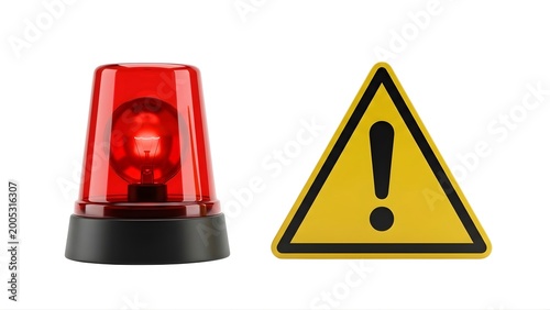 Warning sign and siren isolated on white background