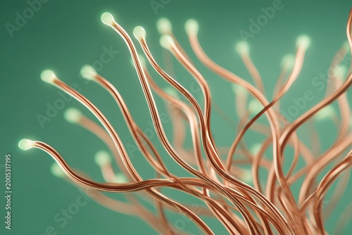 Glowing fiber optic strands in abstract network connection