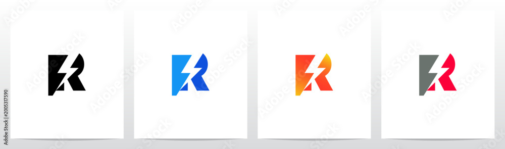 Obraz premium Thunder Bolt Lightning Cut Slice Letter Initial Logo Design R