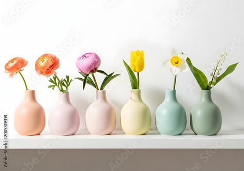 Colorful Spring Flowers in Decorative Vases for Elegant Home Decor