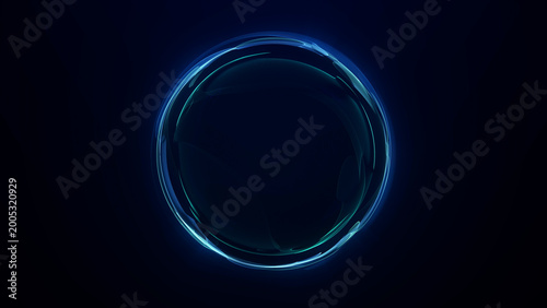 Fotografie Dark blue transparent circle with glossy glass surface, minimal futuristic orb on deep background, elegant abstract technology illustration