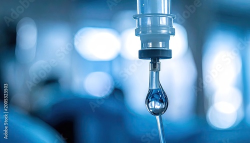 Close up of intravenous drip medical equipment with blurred background