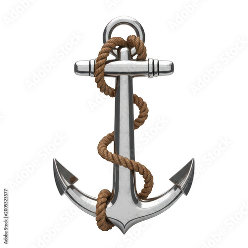 Classic nautical anchor with rope and rings featured prominently in design