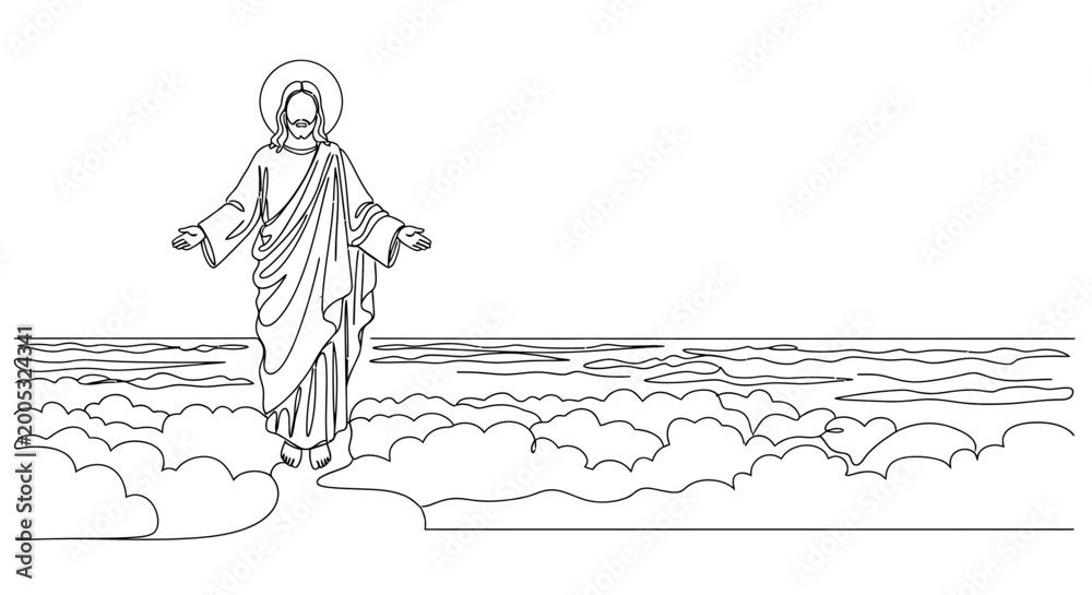 Obraz premium Jesus Christ standing on clouds heaven 1.