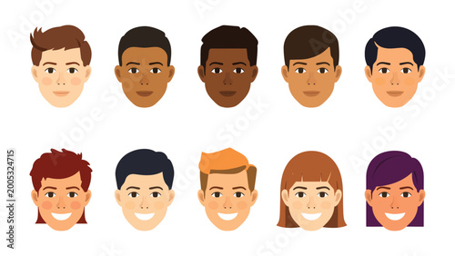 Tableau sur toile Diverse Faces: A collection of various portraits showing diverse expressions and skin tones, each one unique and exuding personality
