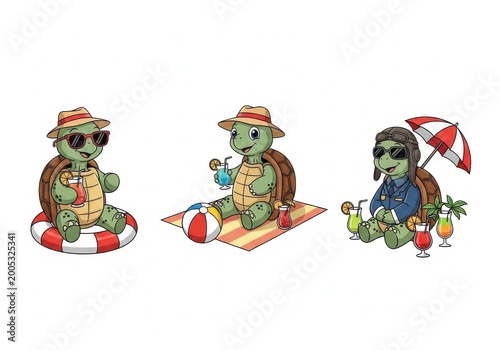 Charming turtles enjoying a fun beach vacation together