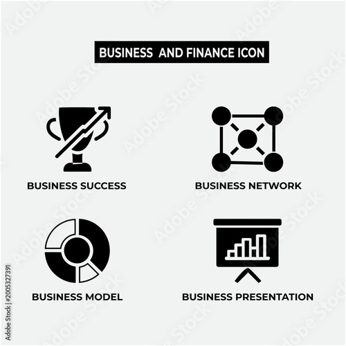 business and finance icons set flat black symbols on a light gray background high quality professional detailed modern elegant stylish clean crisp vibrant colorful digital creative