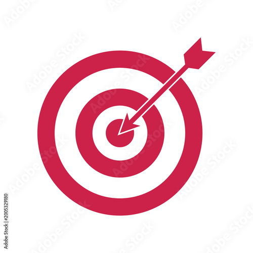 Quadro su tela Red target board with arrow hitting the bullseye symbolizing goal success and ac